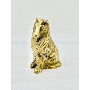 Vintage Solid Brass Collie Dog Figurine